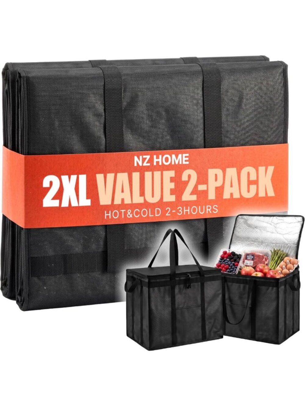 Insulated Portable Cooler Tote Bag Set - 2XL Black, Perfect for Food & Drinks